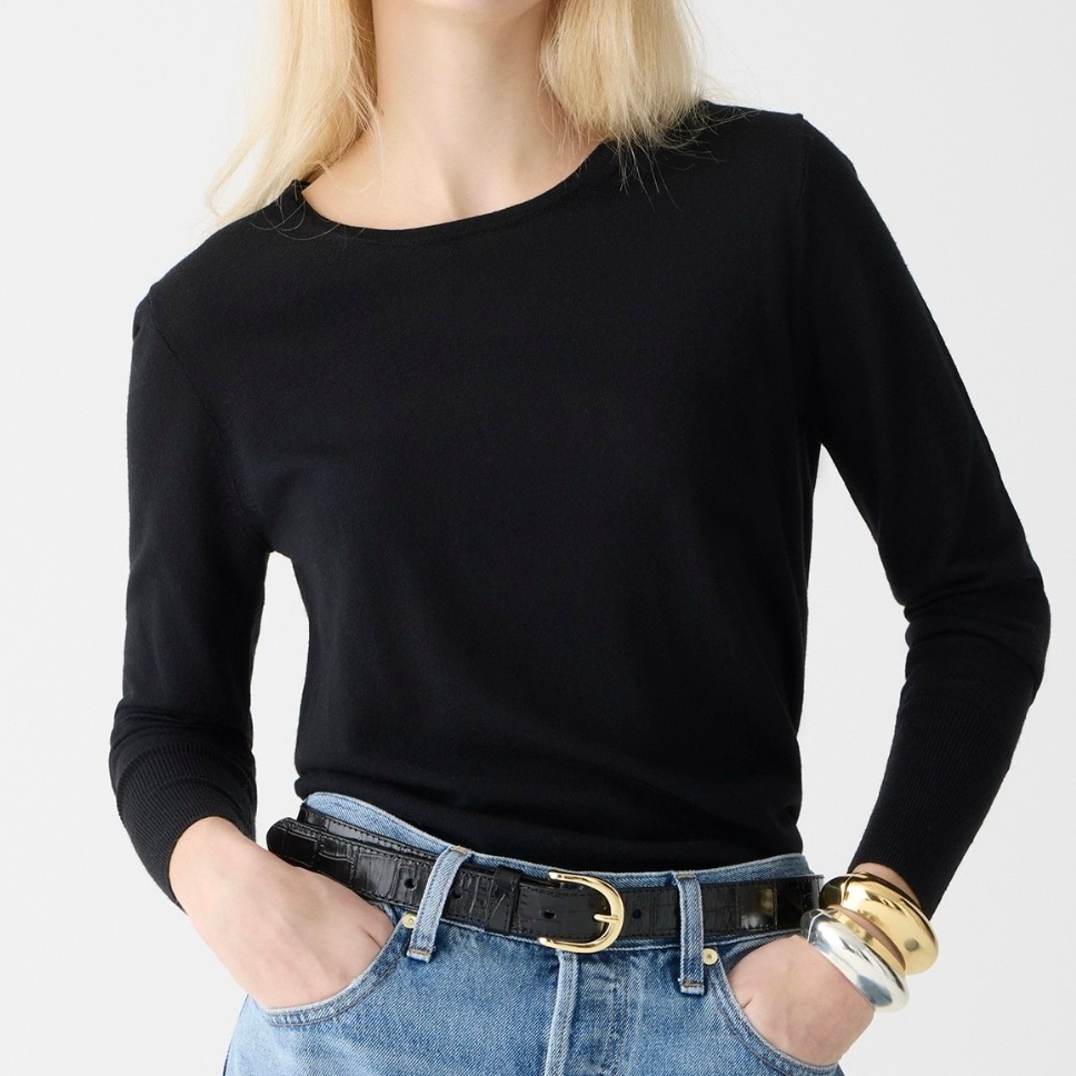 Nwt J.Crew Halle Crewneck Sweater ~ Xxs ~ Black (Bj593)